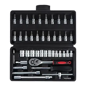 46PCS 1/4 Inches Ratchet Socket Wrench Set, Metric Socket Ratchet Wrenches Set, Ratcheting Wrench Tool Sets for Men, Premium Small Car Tool Kit for Automotive, Household Maintenance and Repairs outdoorfun