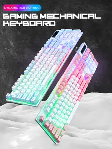 EIGIIS Rainbow LED Gaming Keyboard, 108 Keys Wired Mechanical Feeling Keyboard with Multimedia Keys, One-Touch Backlit,  Compatible with PC, Mac, PS4/5, Xbox