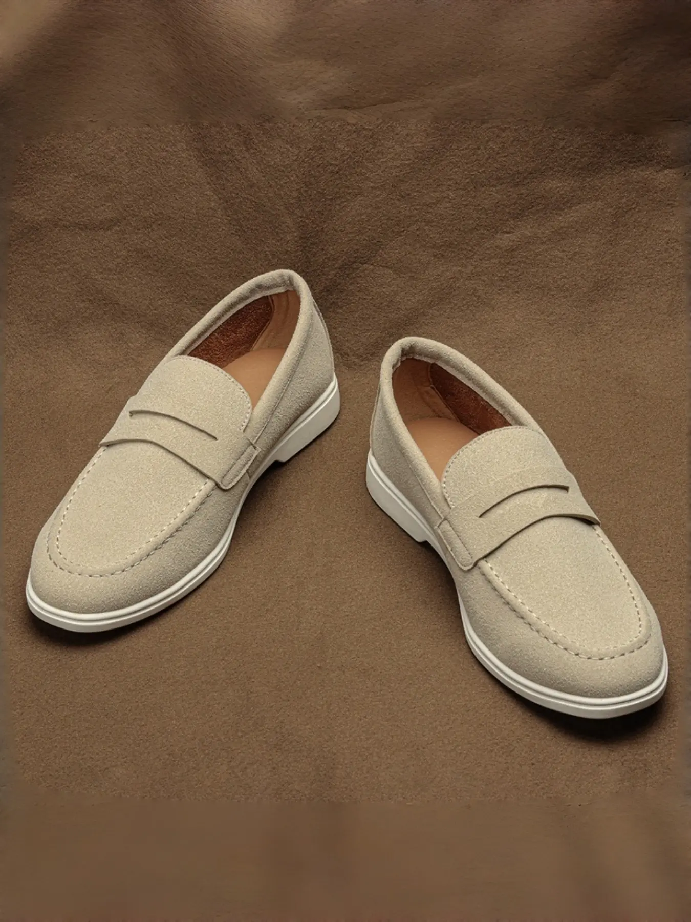 Blue Loafers Simple Casual Style Soft Velvety PU Leather Rubber Anti-Slip Flat One-Click Design Urban Men Daily Commute, Footwear, Slip Resistant Loafers