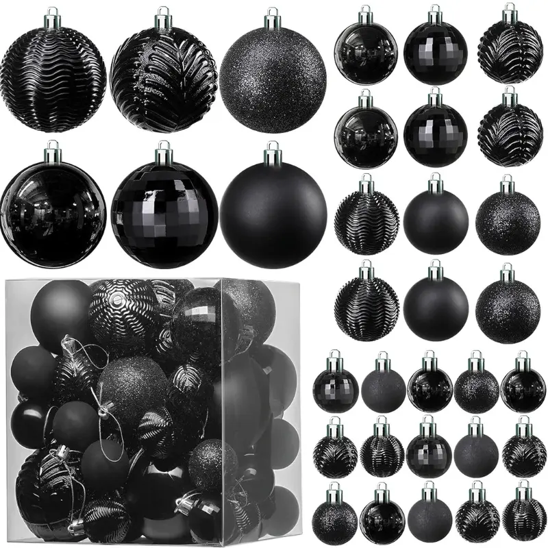 Christmas Ball Black Ornaments for Christmas Decorations (Black) - 36 pcs (6 Styles, 3 Sizes), Christmas Tree Decoration Ornaments