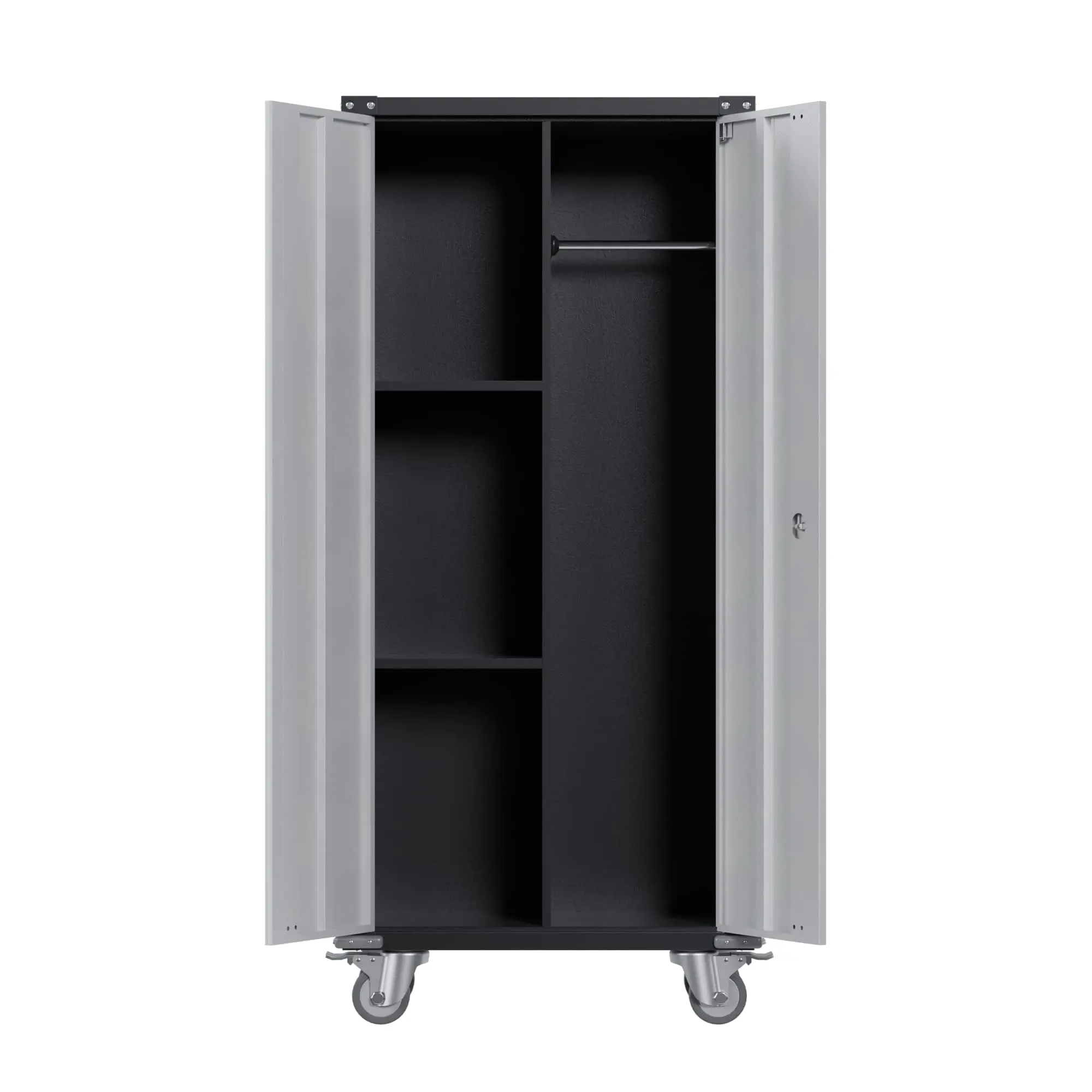 Garvee Metal Storage Cabinet with 360°Wheels and Drawers, 72"h x 31.5"l x 16.5"w Lockable Black Tool Cabinet with 4 Doors Lock-Adjustable Shelves, Utility Cabinet Ideal for Garage, Home, Office