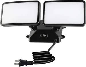 Dusk to Dawn LED Security Light,18W Plug in Flood Light Outdoor,5000k Daylight,1600lm, IP55 Waterproof,Adjustable 2 Heads Wall Light for Garage, Porch, Yard, Black,Street