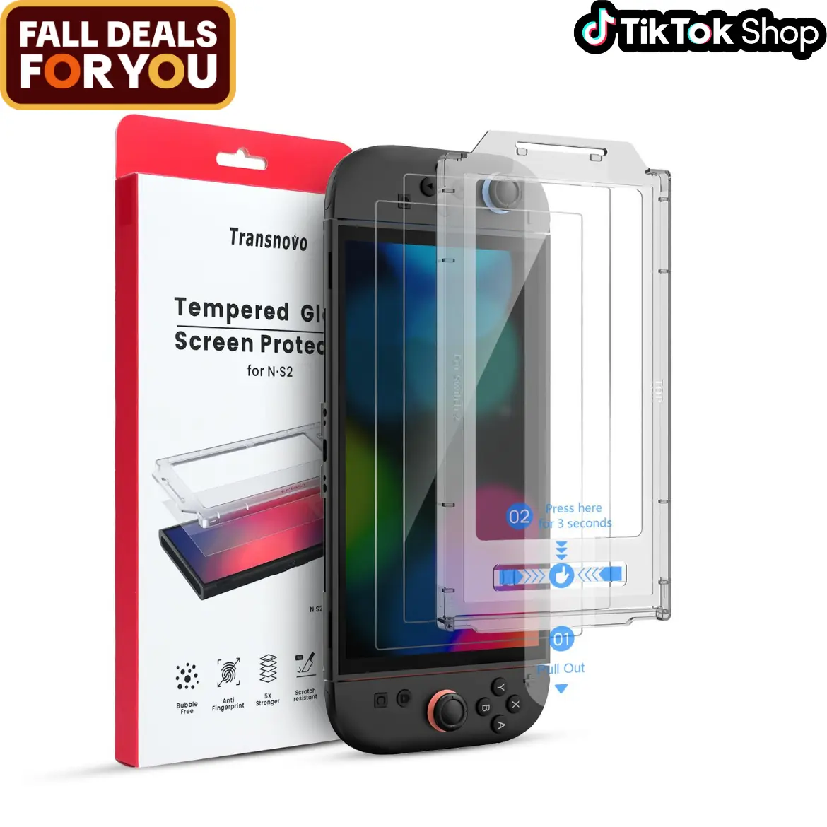 [FALL DEALS FOR YOU] Transnovo Screen Protector for New Switch2, Tempered Glass (2-Pack) Full Coverage Screen Protector with Easy Installation Frame,