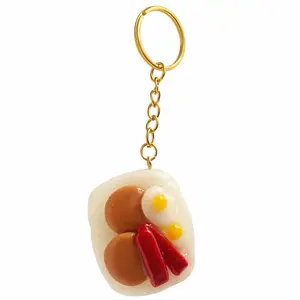 Clay Breakfast Platter Keychain with Pairs of Pancakes, Bacon, and Eggs