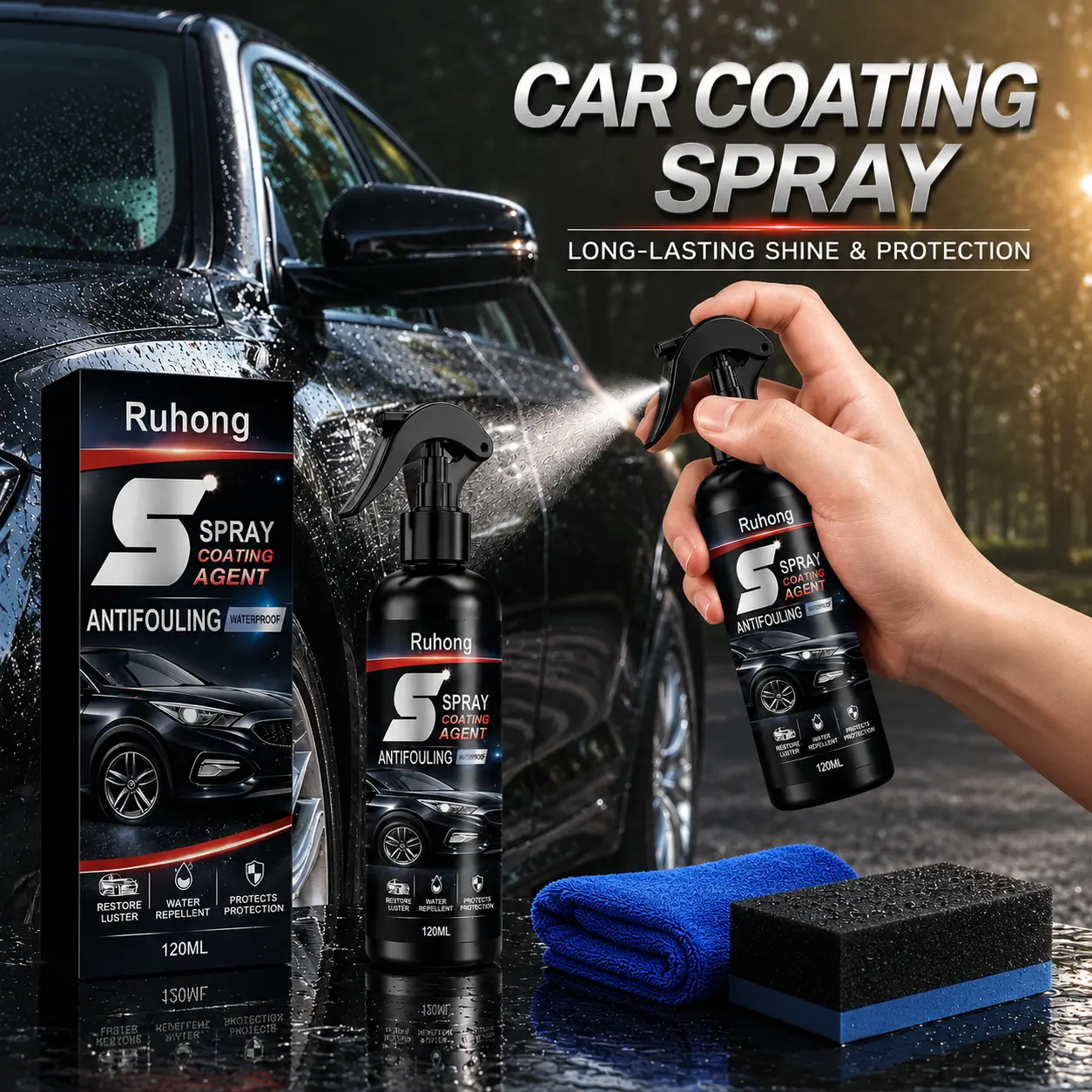 RUHONG nano car coating spray Car Coating Spray-Advanced Automobile Quick-acting Coating Agent With Dust -Proof and Glazing Effects -Professional Nano Car Coating Spray Easy DIY Scratch Repair and Waterless Wash Paint Restorer for Shiny Finish