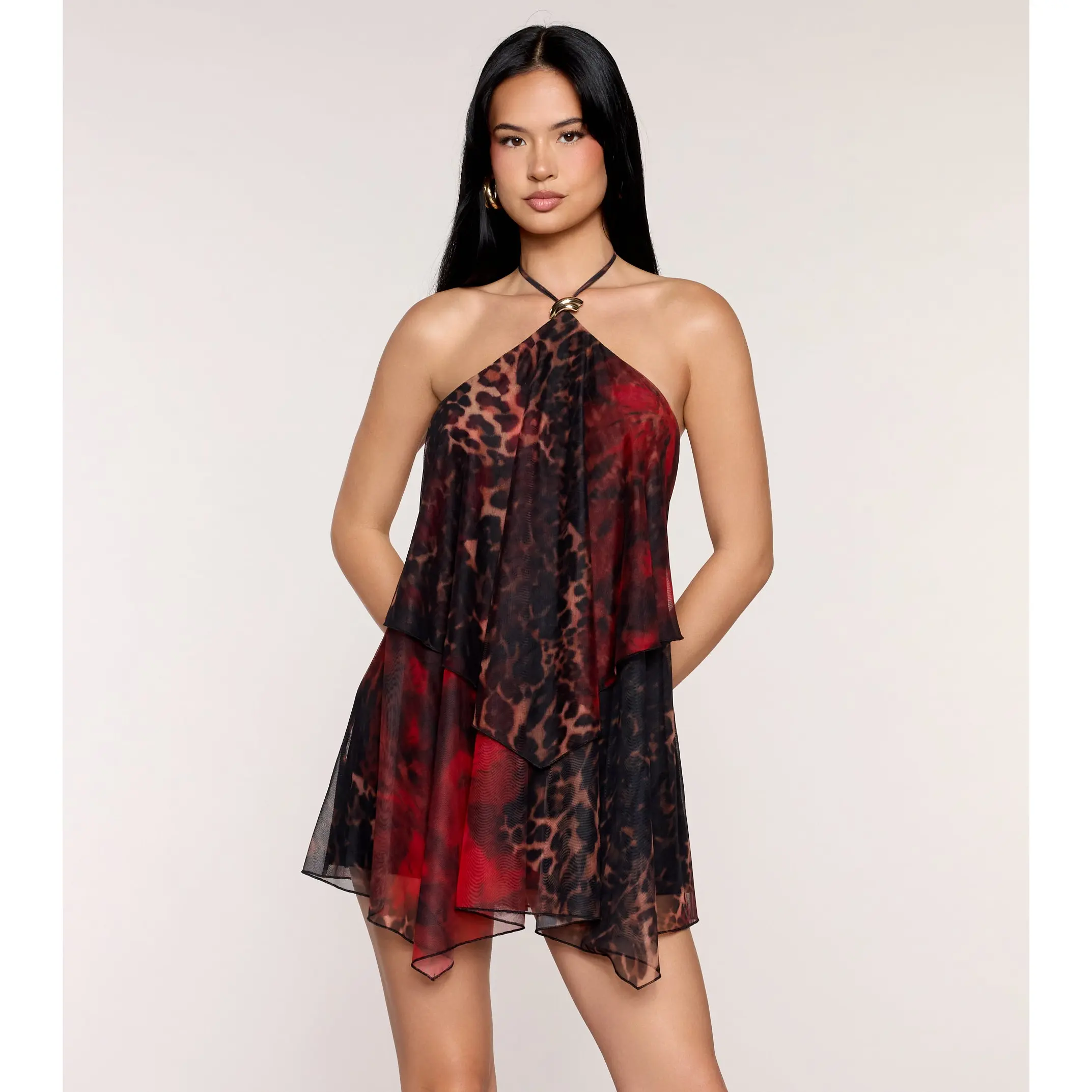 Wild Card Chiffon Halter Mini Dress