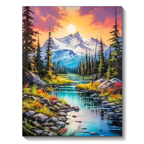 1Pc 5D Full Round Rhinestone Beads Diamond Painting DIY Kit - Beginner-Friendly Mixed Textile Needlework Craft, 30x40cm/11.81x15.75in Mountain Landscape Wall Art Painting, Perfect Gift for Adults to Cultivate Patience