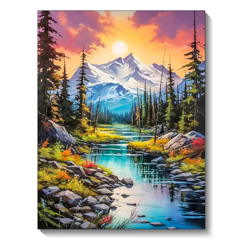 1Pc 5D Full Round Rhinestone Beads Diamond Painting DIY Kit - Beginner-Friendly Mixed Textile Needlework Craft, 30x40cm/11.81x15.75in Mountain Landscape Wall Art Painting, Perfect Gift for Adults to Cultivate Patience
