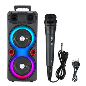 Dual Subwoofer Speakers Bluetooth-Compatible 5.0 6.5 Inch Stereo Subwoofer Outdoor Portable Speaker with Mic FM Radio LED AUX Karaoke Machine