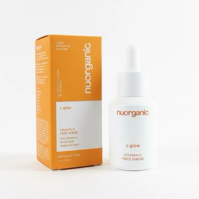 nuorganic C Glow Vitamin C E Ferulic Acid Serum 30ml - Dark Spot Corrector for Brightening Skin & Hyperpigmentation - Organic Skincare