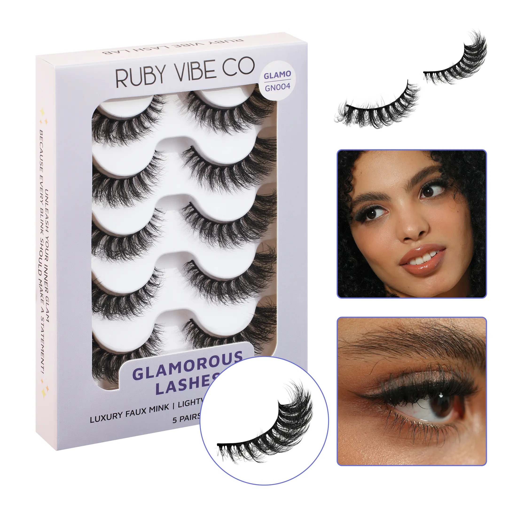 RUBY VIBE CO Night Out Strip Lashes, 5 Pairs Faux Mink Wispy Lash Strips, Fluffy Mink Lashes for Bold Volume, Lightweight Reusable Full Length Lashes