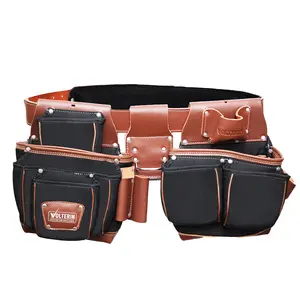 Nylon and Leather Tool Belt - Heavy Duty Tool Belt Organizer System with 22 Pockets, Adjustable Foam Padded Belt, Black bag tool belt belts utility bag work belt leather tool bags Industrial