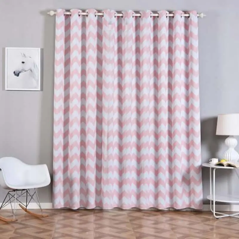 2-Pack White Blush Chevron Print Thermal Blackout Grommet Window Curtain Panels, Noise-Canceling Curtain for Windows, 52"x96"