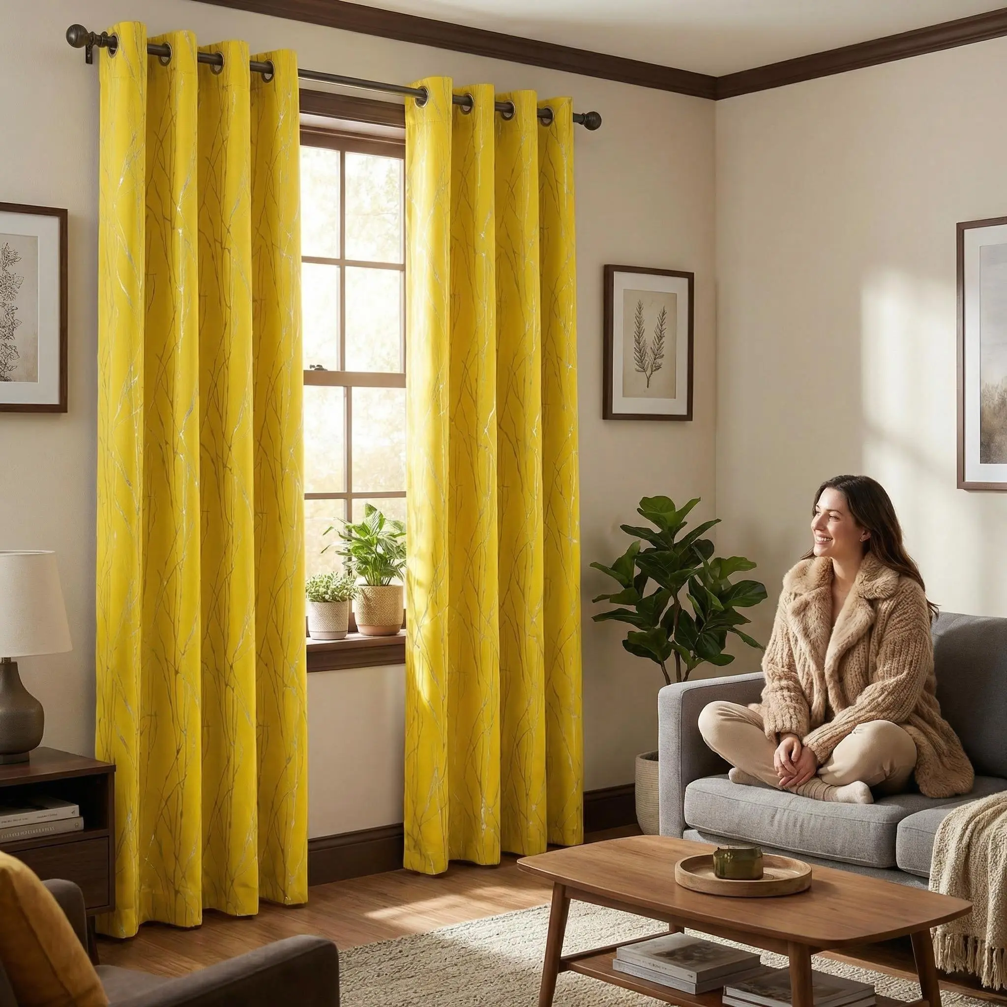 2-Panel Tree Branch Rubber Metallic Printed Lilac Blackout Curtains Set FT24791, 34x84/52x84/52x90/52x95in Grommet Drapes, Thermal Insulated Room Darkening Privacy for Bedroom (Bedroom Inspo) & Living Room
