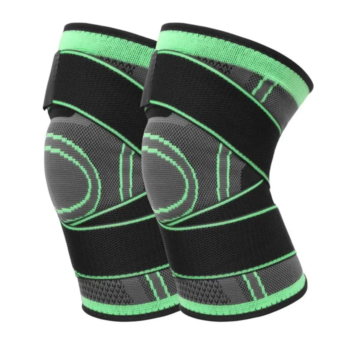Knee Pain Relief Wrap 2-Pack - Adjustable Compression Sleeves for Arthritis & Joint Support - Men/Women - Green & Black Design Knee Brace Knee Wraps Knee Elbow Pads