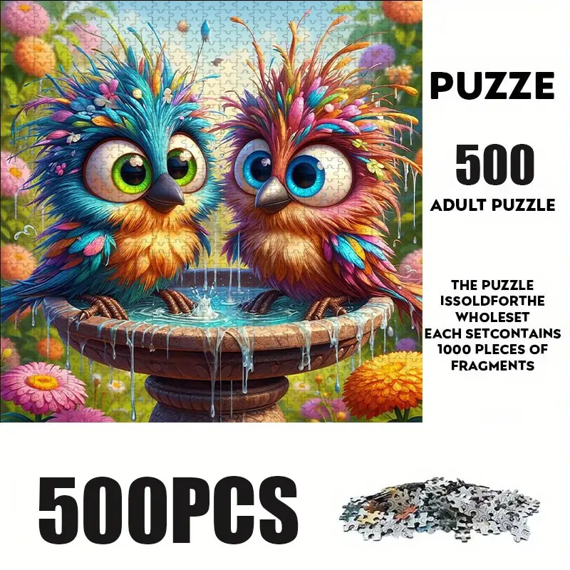 500 Piece Cartoon Birds Puzzle Game, Large Adult Family Interactive Toy, DIY Home Decor Brain Challenge, Holiday Scene, Perfect Gift