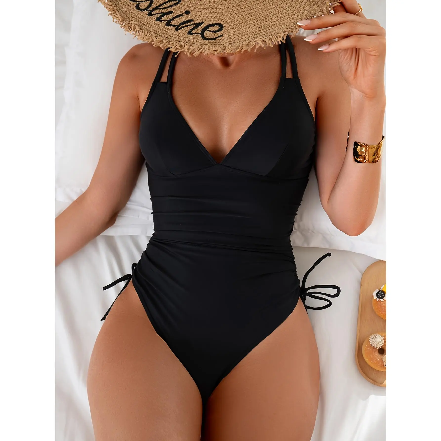 Women's Tummy Control Black 1-Piece Swimsuit - Sculpt Shaping Push Up Suit with Metal Ring Detail, Full Coverage Tummy Control Swimwear for Women, Sculpt Shaping Swimsuit, Swimming Bathing Suit, One Piece