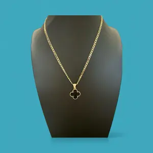 Women's Elegant Gold Chain with Black Clover Pendant Necklace for Stylish Outfits  14k gold plated