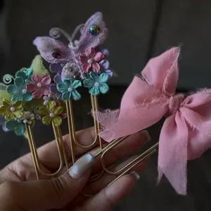 Planner Clips Gold Extra Large with Floral Design and Pink Bow for Organizing and Stylish Use