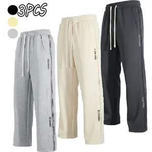 Men's Three-Piece Fleece Pants with Drawstring Waistband, Ideal for Winter Sports and Casual Warmth, Comfortable and Versatile Men's Long Trousers