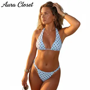 Women's 2 Piece Bikini Set Fashion Dot Print/Solid Color Bra and Low Elastic Waist Briefs Bathing Suit