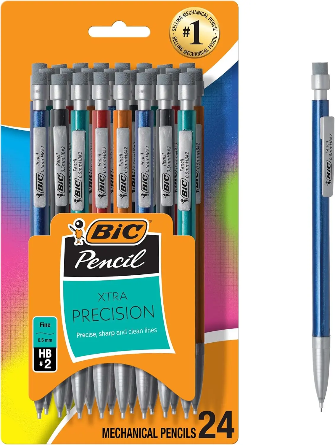 BIC Xtra-Precision Mechanical Drafting Pencils with Erasers, 0.5mm Fine Point, 24-Count Office Writing Tool Set