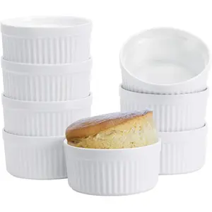 Ramekins 8 OZ, Set of 8, Souffle Dishes Oven Safe Porcelain Ramekins for Creme Brulee, Custard, Lava Cakes, Pudding, Flan, Mini Desserts, Small Baking Dishes Ramekins Bowls