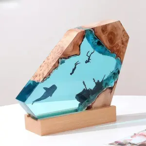Dimmable LED Ocean Resin Night Light| Orca & Diver Deep Sea Wood Lamp| Bedside Atmosphere Lamp| For Bedroom Living Room Tabletop Home Decor