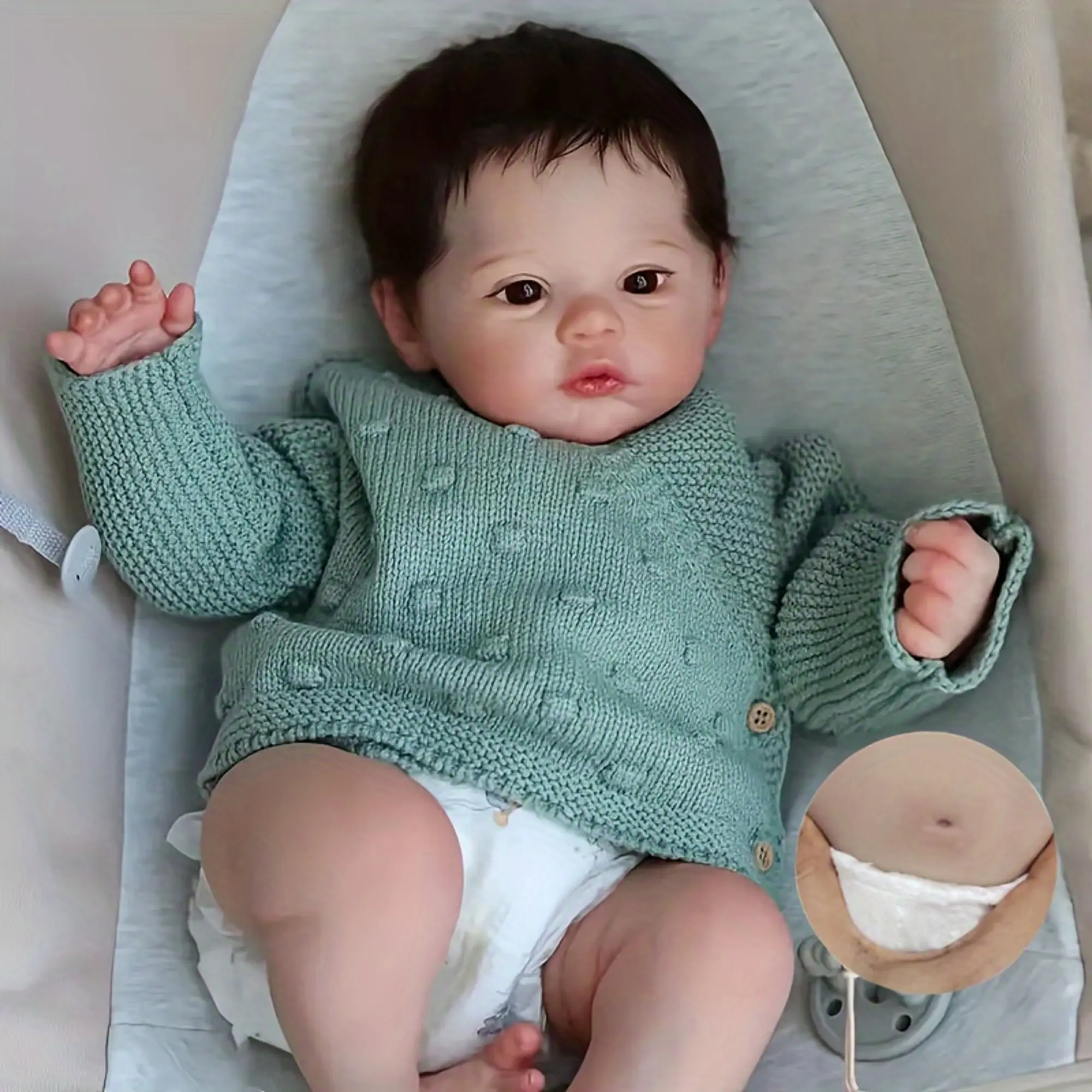 18 Inch Meadow Beautiful Vinyl Girl Reborn Dolls Handmade Painted  Whole Body Vinyl Reborn Dolls With Rooted Hair&Blue Sweater