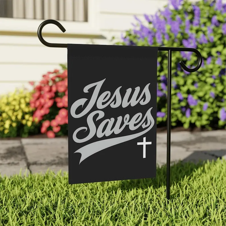 Jesus Saves House Flag, Faith-Inspired Garden Banner, Christian Home Decor, Outdoor Religious Sign, Inspirational Yard Art, 2 Sizes