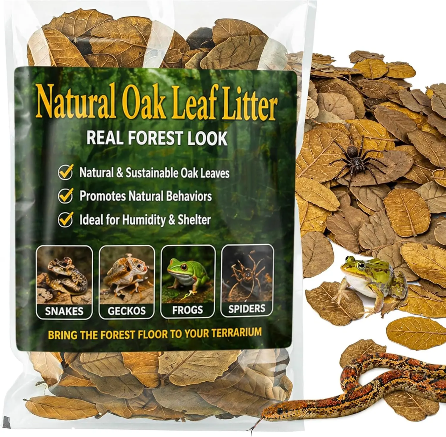 Dry Oak Leaf Litter for Reptiles – 5 oz Whole Natural Oak Leaves Substrate for Isopods & Bioactive Terrarium Forest Floor Habitat, Premium Enclosure Bedding