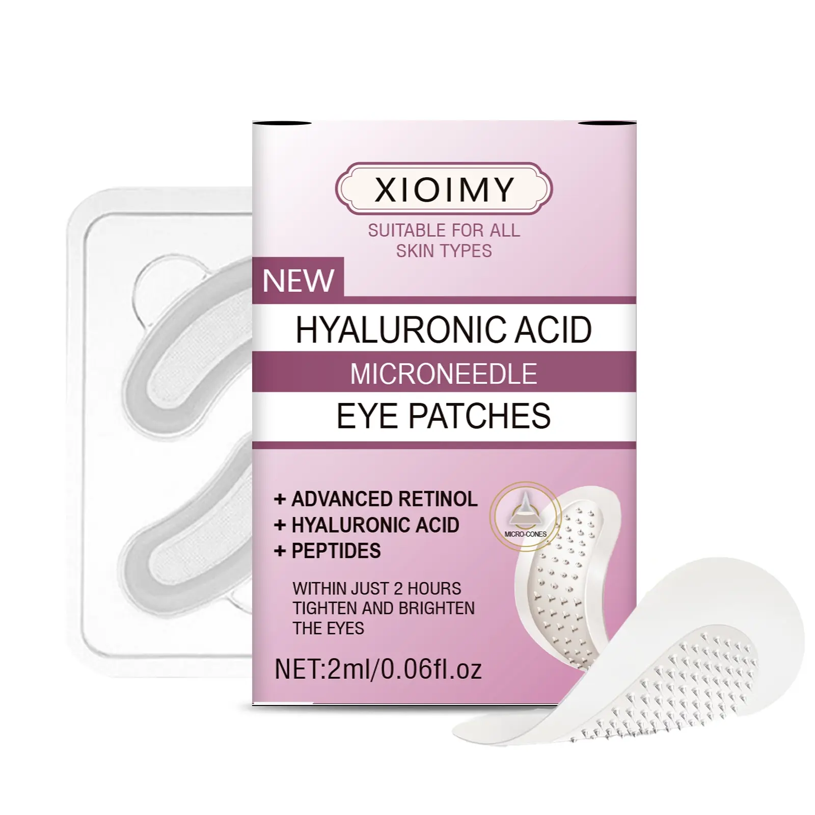 2pcs Hyaluronic Acid Micro Needle Moisturizing Eye Mask, Injected Retinol & Peptides, for Eyes Face Nose, Strong Moisture Tightening Glow