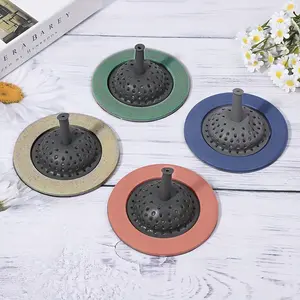 4 Pack Kitchen Silicone Sink Strainer - Garbage Disposal Strainer, Sink Drain Catcher Plug, Drain Cover, Kitchen Sink Basket - Silicone Beige Pink Blue Green - for Kitchen Sinks -  Prevent Clogs & Keep Sinks Clean - Great Gift for Housewarming