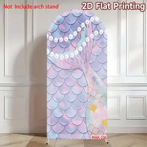 Mermaid Scale Tail Arch Cover Backdrop Elastic Double-Sided Seabed Fish Design for Wedding Baby Shower Birthday Party Custom Arched Background Decor Decorations Party Decoration Supplies
