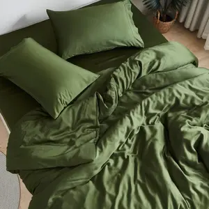 100% Bamboo-derived Viscose Sheet Set, Organically Grown Buttery Soft Cooling Sheets, High GSM Deep Pockets, 3 Piece Set with 2 Pillowcases 1 Fitted Sheet, Forest Queen