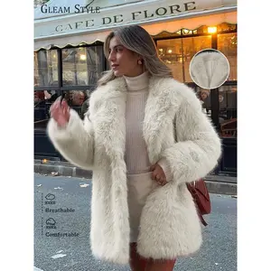 Women’s Lazy Style Faux Fur Long Coat, Fashionable Comfortable Autumn Winter Outerwear, Stylish and Luxurious Look
