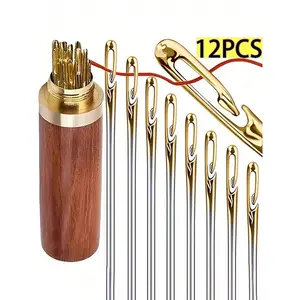 12pcs Stainless Steel Easy Thread Side Hole Sewing Needles, Hand Stitching Pins for Seniors, DIY Home Craft Supplies, Sewing Tools, Sewing Supplies Crafts