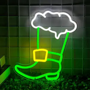 Boots Neon Sign for Wall Decor, Dimmable Neon Light, Green Shoes LED Night Light, Led Lighted, Room Decor with Dimmer, for Home Bedroom Lighting, Party Bar Club, USB Powered with Switch, St. Patrick'S Day Gift for Sons Daughter Teens Friends