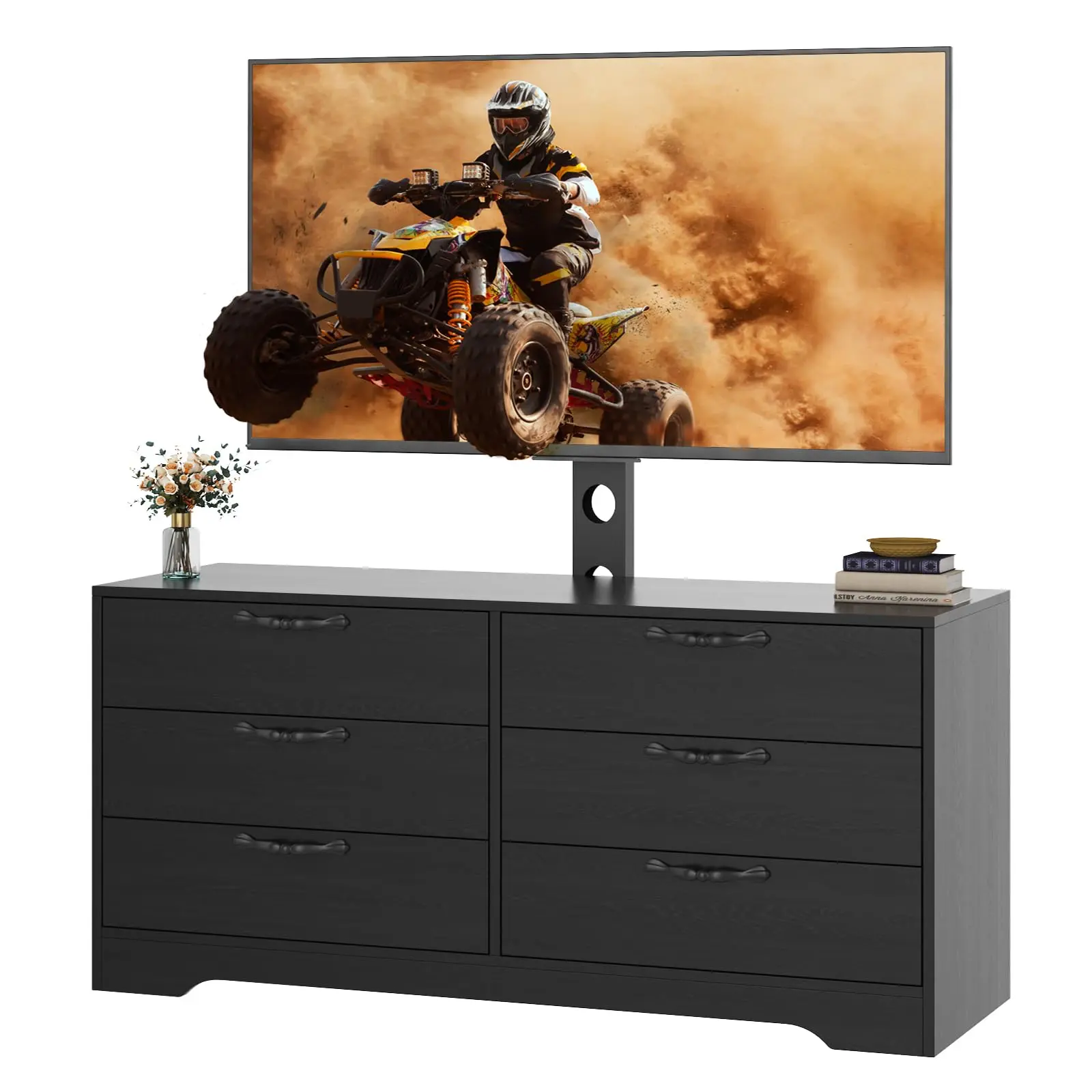 Garvee 63" Modern Entertainment Center with Mount for Up to 75 Inch Screens, 6-Drawer Media Console, Adjustable Height, Sturdy MDF Storage Cabinet for Living Room, Bedroom & Office