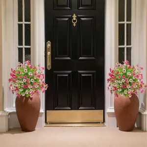 Two spring and summer artificial violet plants in pots, Artificial Flowers For Outside, used as outdoor UV-resistant fake shrub plants for greenery gardens, courtyard front porches and decorations, Decorative Flowers