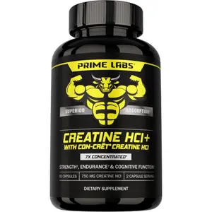 Prime Labs Creatine HCl Capsules with CON-CRĒT, Rhodiola & L-Theanine | Workout Support + Focus | 60 Capsules