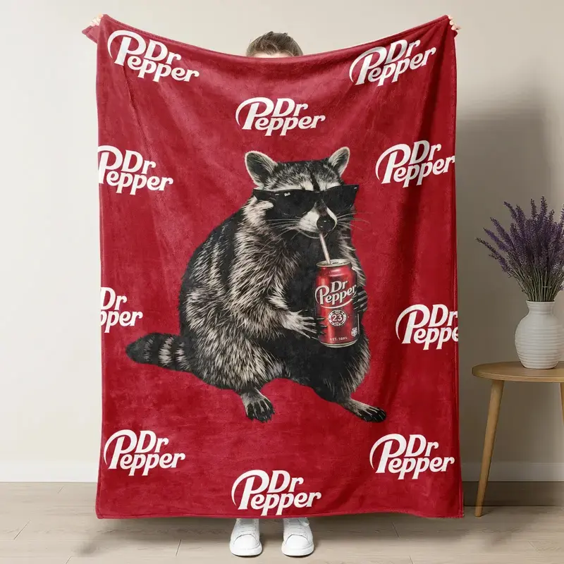 Viral Cool Raccoon Dr Pepper Throw Blanket Realistic Raccoon with Sunglasses Drinking Soda Graphic Soft Plush Flannel Blanket Perfect Meme Gift Raccoon & Dr Pepper Enthusiasts Air Conditioning Summer Bedroom Dorm Couch Back to School Cover