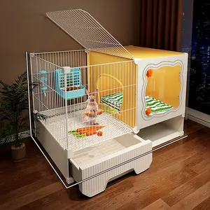 Large Indoor Rabbit Hutch with Toilet, Home Use Large Villa Hamster Cage Habitat, Separate Nesting Area Guinea Pig Cage, Pet Supplies