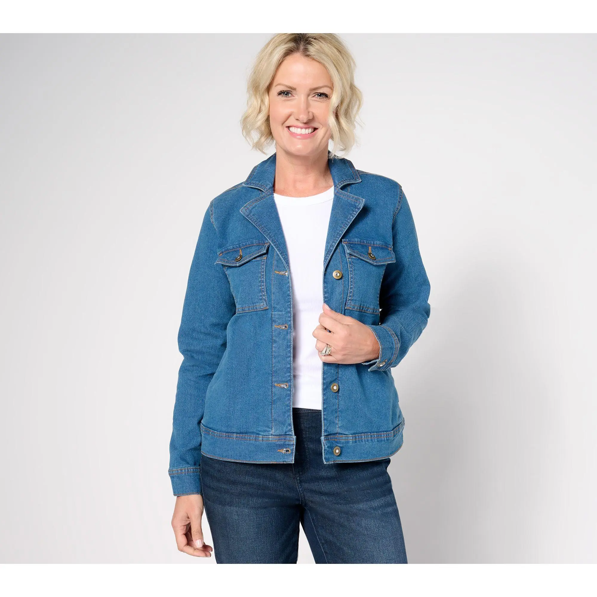 Denim & Co. Indigo Classic Stretch Denim Jacket With Pockets Denim & Co. Indigo Classic Stretch Denim Jacket With Pockets