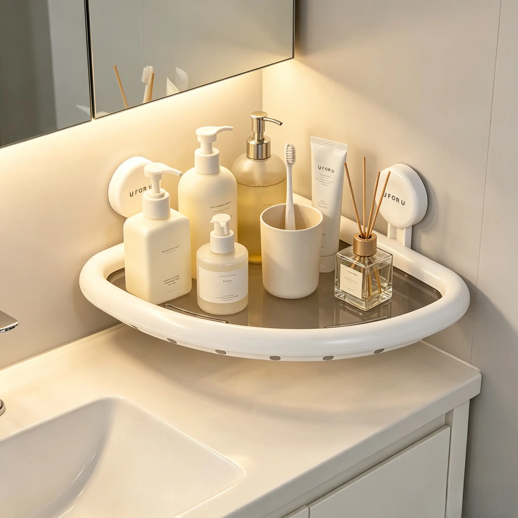 Suction cup corner shower storage rack, no drilling required, wall-mounted removable bathroom organizer, waterproof drill-free shower storage basket, suitable for bathroom corners, ideal for renters—storage for toiletries and shampoo. drain dec logger