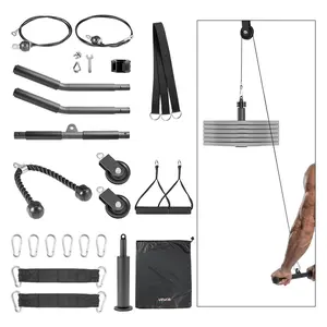 VEVOR QT1836 Rotating Pulley System Home Gym Equipment, 2 PCS Lat & Lift Pulleys Gym Rack Attachment with 2 Steel Cables, Short Bar, Dual Grip Handles, 330 lbs Capacity Exercise Fitness Tool Kit