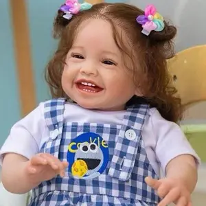 GUESSBELLY Realistic 60 CM Reborn Smiling Doll With 3D-Painting Skin And Vascular Vein, 24 Inch Alive Soft Vinyl Newborn Baby Lovely Dress Up Toy Handmade Birthday Gift  (Some Parts Random)