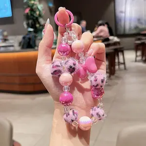 Winter Leopard Colorful Acrylic Phone Lanyard Chain Pendant Beaded Heart Bag Decoration Pendant Crystal Hanging OrnamentOrnament