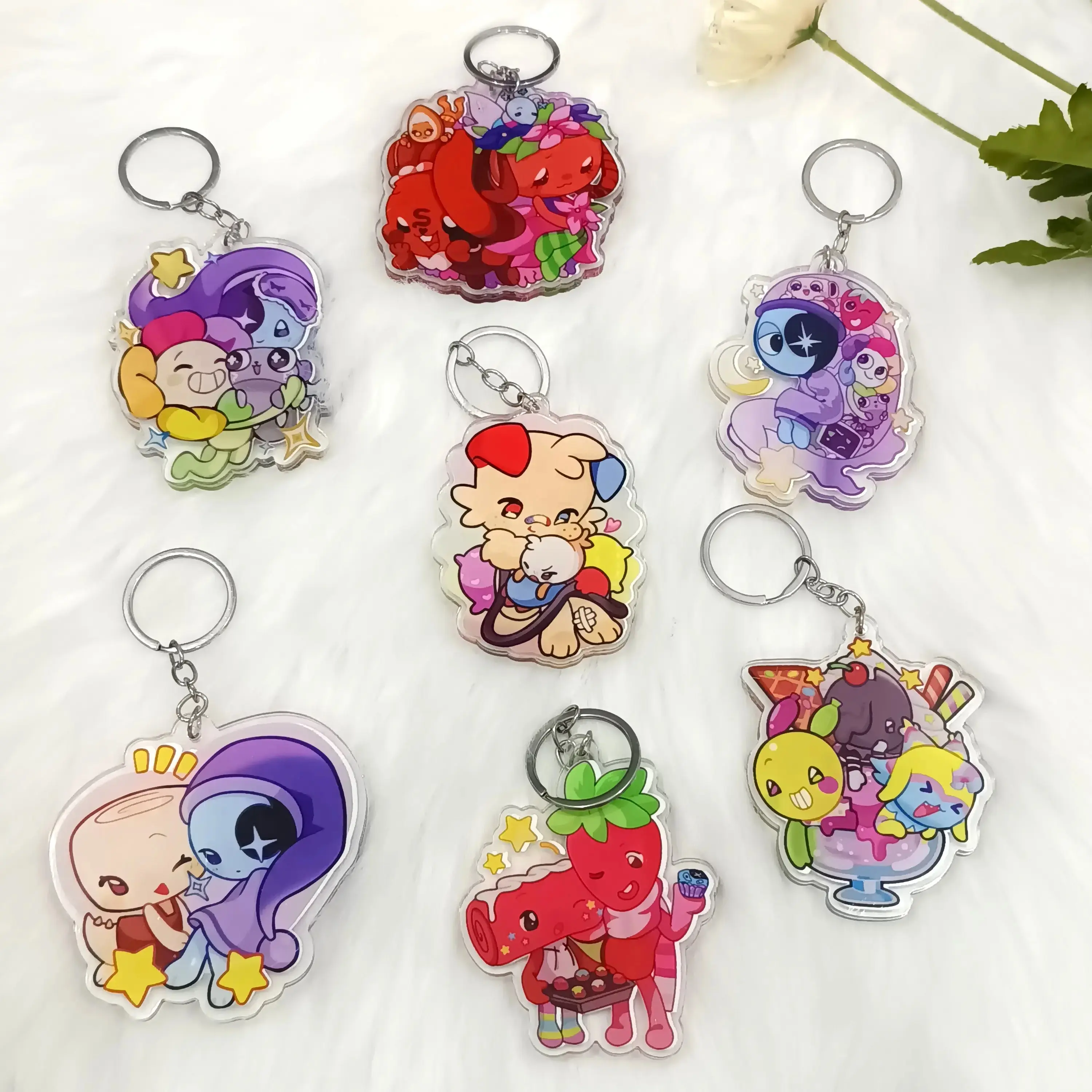 Dandy's World Keychain, Dandy World Couple Ship: Sprout Shelly Astro... Keychain Acrylic Charms, Cute Acrylic Keychain Charms