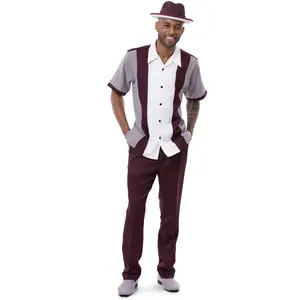 Houndour Collection: Men's Solid Tone on Tone Walking Suit Set In Wine -2424